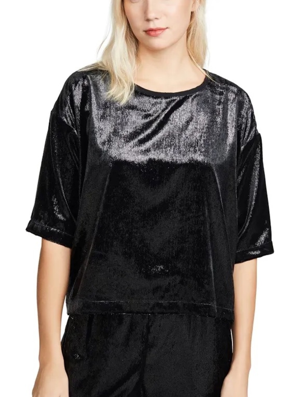 EUC XiRENA Bijoux Metallic Sparkle Velvet Crop Top in Black